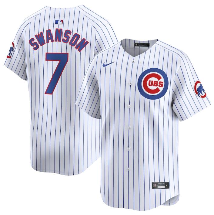 Men's Chicago Cubs #7 Dansby Swanson White 2024 Home Limited Stitched Baseball Jersey